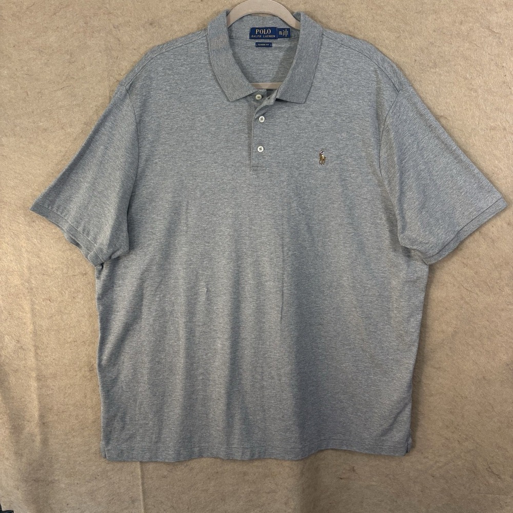 Polo Ralph Lauren Polo Shirt Men 2XL Heathered Gray Cotton Classic Fit Pony Logo